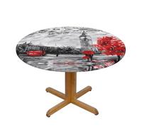 QAZWZML Red London Street Patterned M round stretchy tablecloth, suitable for decorating round and octagonal tables.
