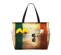 QAZWZML Retro Irish flag Patterned, large capacity beach bag, foldable tote bag, suitable for travel and shopping.