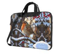QAZWZML Robin's Winter Day Patterned 14 inch portable laptop bag with shoulder strap, can be worn as a crossbody bag