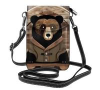 QAZWZML Rustic Lodge Bear Pattern crossbody bag, flap leather wallet, detachable shoulder strap, suitable for travel and camping.