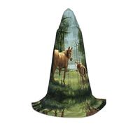 QAZWZML S Animals Embroidery Paintings Horses Printed Hooded Cape, Halloween Stage Performance, Cosplay Retro Hooded Jacket