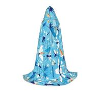 QAZWZML S Blue Bug Dance Printed hooded cape, holiday party stage performance, Cosplay hooded jacket