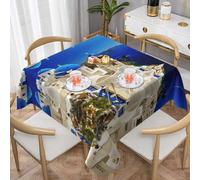 QAZWZML Santorini Greek Island sea View Patterned 54"x54" decorative tablecloth, square coffee tablecloth, suitable for kitchens and outdoor dining.