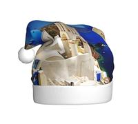 QAZWZML Santorini Greek Island sea View Printed Christmas decorative hats, adult Christmas hats, holiday party supplies for men and women
