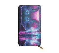 QAZWZML Sci-fi space Leather clutch wallet, suitable for men or women long wallet, size 2.5 * 10.5 inches