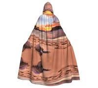 QAZWZML sea turtle sunset Patterned hooded poncho for adults, party decoration poncho for holiday gatherings