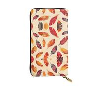QAZWZML Six colored feathers Leather clutch wallet, suitable for men or women long wallet, size 2.5 * 10.5 inches