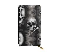 QAZWZML Smoking skull Leather clutch wallet, suitable for men or women long wallet, size 2.5 * 10.5 inches