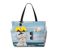 QAZWZML Snowman With Seashells Sitting On Sandy Beach (1) Patterned travel bag, large-capacity storage bag, suitable for camping, gym use, and travel.