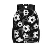 QAZWZML Soccer Black prints men's and women's large laptop backpacks with compartments, waterproof travel backpacks, durable Oxford bags