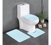 QAZWZML Solid Color Small Fresh Printed Bathroom Rug Set, 3 Pieces Including a U Shaped Toilet seat Cover, a Floor mat, and an O-Ring seat Cover