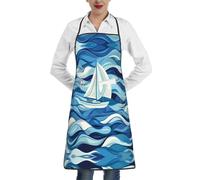 QAZWZML Stain-Resistant Pocket Overlocked Edge Apron Sailing boat on the sea Printed Chef Apron Suitable For Cooking And Kitchens