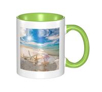 QAZWZML Starfish on The Beach Patterned Ceramic Green Mug with Curved Handle, Suitable for Home, Office, and Restaurant use.