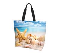 QAZWZML Starfish Seashell Ocean Beach Patterned shoulder bag, shopping organizer, suitable for travel, gym, and commuting.