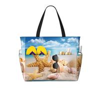 QAZWZML Starfish Seashell Ocean Beach Patterned travel bag, large-capacity storage bag, suitable for camping, gym use, and travel.