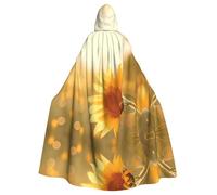 QAZWZML Sunflowers in the evening sun Patterned long cape, stylish hooded cloak, suitable for holiday parties, costume parties, or gatherings.