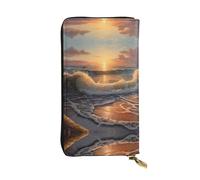 QAZWZML Sunrise at the seaside Leather clutch wallet, suitable for men or women long wallet, size 2.5 * 10.5 inches