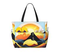 QAZWZML Sunrise Mountain Patterned, large capacity beach bag, foldable tote bag, suitable for travel and shopping.