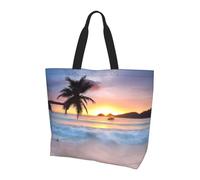 QAZWZML Sunrise Tropical Palm Tree Island Patterned shoulder bag, shopping organizer, suitable for travel, gym, and commuting.