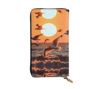 QAZWZML Sunset and Seagulls Leather clutch wallet, suitable for men or women long wallet, size 2.5 * 10.5 inches