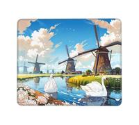 QAZWZML Swans by the windmill Printed Desktop Mouse Pad Desktop Gaming Mouse Pad Suitable For Office And Gaming 7.9 x 9.5 in