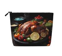 QAZWZML Tantalizing roast turkey Printed single layer faux linen cosmetic bag portable zippered cosmetic bag travel accessory