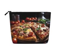 QAZWZML Tantalizing Sausage Pizza Printed single layer faux linen cosmetic bag portable zippered cosmetic bag travel accessory