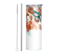QAZWZML Teal and Orange Orchid Stainless Steel Travel Mug with a Printed Straight Body Suitable for Both hot and Cold Beverages