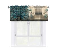 QAZWZML Teal Tree in Moonlight Printed drapes, polyester peach skin fabric, blackout short curtains, suitable for kitchens and bathrooms