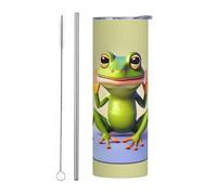 QAZWZML The funny frog doing yoga Stainless steel travel mug with a printed straight body suitable for both hot and cold beverages