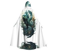 QAZWZML The Green Flying Fish Patterned Halloween hooded cape, Easter, carnival, cosplay cape, masquerade and themed party robe.
