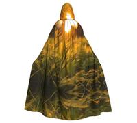 QAZWZML The Sunset Wheat Patterned long cape, stylish hooded cloak, suitable for holiday parties, costume parties, or gatherings.