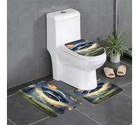 QAZWZML UFO Landing Printed Bathroom Rug Set, 3 Pieces Including a U Shaped Toilet seat Cover, a Floor mat, and an O-Ring seat Cover