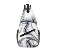 QAZWZML Unisex Crossbody Sling Bag, Black and White Marbled Pattern, One Size, Polyester, Contemporary, Zipper Closure, Anti-Theft