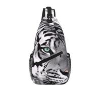 QAZWZML Unisex Crossbody Sling Bag, Black and White Tiger Print, One Size, Polyester, Contemporary, Zipper Closure, Anti-Theft