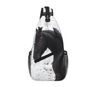 QAZWZML Unisex Crossbody Sling Bag, Black Friesian Horse Print, One Size, Polyester, Contemporary, Zipper Closure, Anti-Theft, Animal Print