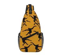 QAZWZML Unisex Crossbody Sling Bag, Black Gibbon Monkey Print, One Size, Polyester, Contemporary, Zipper, Anti-Theft, Animal Print