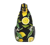 QAZWZML Unisex Crossbody Sling Bag, Black with Lemon Print, One Size, Polyester, Contemporary, Zipper Closure, Anti-Theft