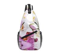 QAZWZML Unisex Crossbody Sling Bag, Pink and White Floral Print, One Size, Polyester, Contemporary, Zipper Closure, Anti-Theft