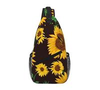QAZWZML Unisex Crossbody Sling Bag, Sunflower Print on Black, One Size, Polyester, Contemporary, Zipper Closure, Anti-Theft