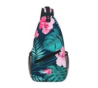 QAZWZML Unisex Crossbody Sling Bag, Tropical Pink Flower Print, One Size, Polyester, Contemporary, Zipper Closure, Anti-Theft