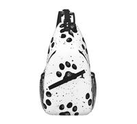 QAZWZML Unisex Crossbody Sling Bag, White with Black Dog Paw Print, One Size, Polyester, Contemporary, Zipper Closure, Anti-Theft, Animal Print
