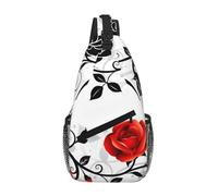 QAZWZML Unisex Crossbody Sling Bag, White with Red Rose Floral Print, One Size, Polyester, Contemporary, Zipper Closure, Anti-Theft
