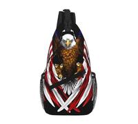 QAZWZML Unisex Sling Bag, Black, One Size, Polyester, Contemporary, Zipper, Anti-Theft, Animal Print, USA Flag Patriotic Eagle Cross Chest