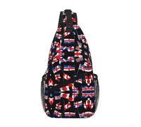 QAZWZML Unisex Sling Bag, Black with National Flag Print, One Size, Polyester, Contemporary, Zipper Closure, Anti-Theft, 15L Capacity
