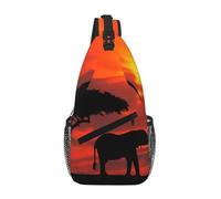 QAZWZML Unisex Sling Bag, Elephant Sunset Print, One Size, Polyester, Contemporary, Zipper Closure, Anti-Theft, Animal Print