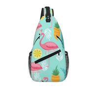 QAZWZML Unisex Sling Bag, Flamingo Pineapple Print, One Size, Polyester, Contemporary, Zipper, Anti-Theft, Animal Print