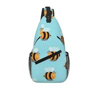 QAZWZML Unisex Sling Bag, Light Blue, One Size, Polyester, Contemporary, Zipper, Anti-Theft, Cartoon Bee Pattern