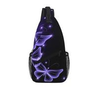 QAZWZML Unisex Sling Bag, Purple Butterfly Print on Black, One Size, Polyester, Contemporary, Zipper Closure, Anti-Theft, Animal Print