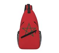 QAZWZML Unisex Sling Bag, Red with Morocco Flag Print, One Size, Polyester, Contemporary, Zipper Closure, Anti-Theft, Crossbody Style